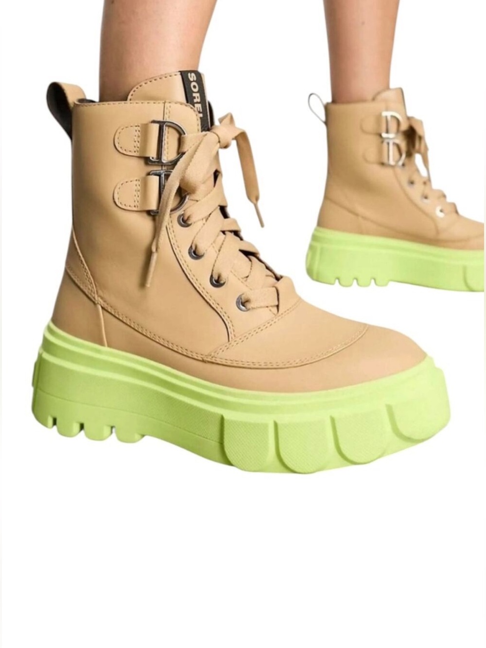 Sorel Caribou X Lace-Up Waterproof Tan - Green/Yellow Boots – Sz 9